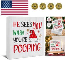 Christmas Bathroom Decorations - Funny Christmas Decor, He Sees You When You'...