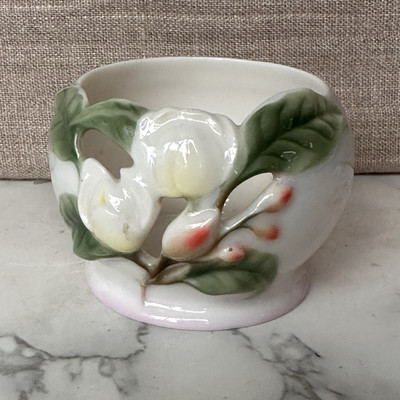 Franz Magnolia #FZ00249 Signed Porcelain Candle Holder Votive Tea Light 2 1/8 H