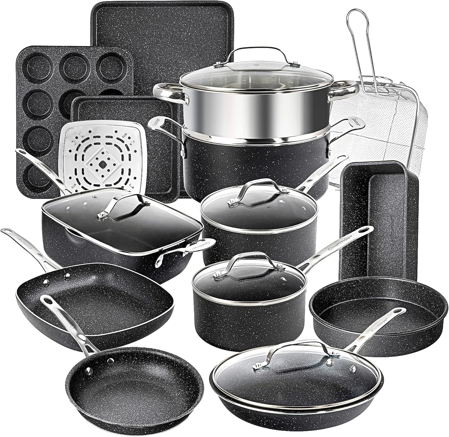 20-Piece Nonstick Cookware Set - Diamond Infused, Oven & Dishwasher Safe