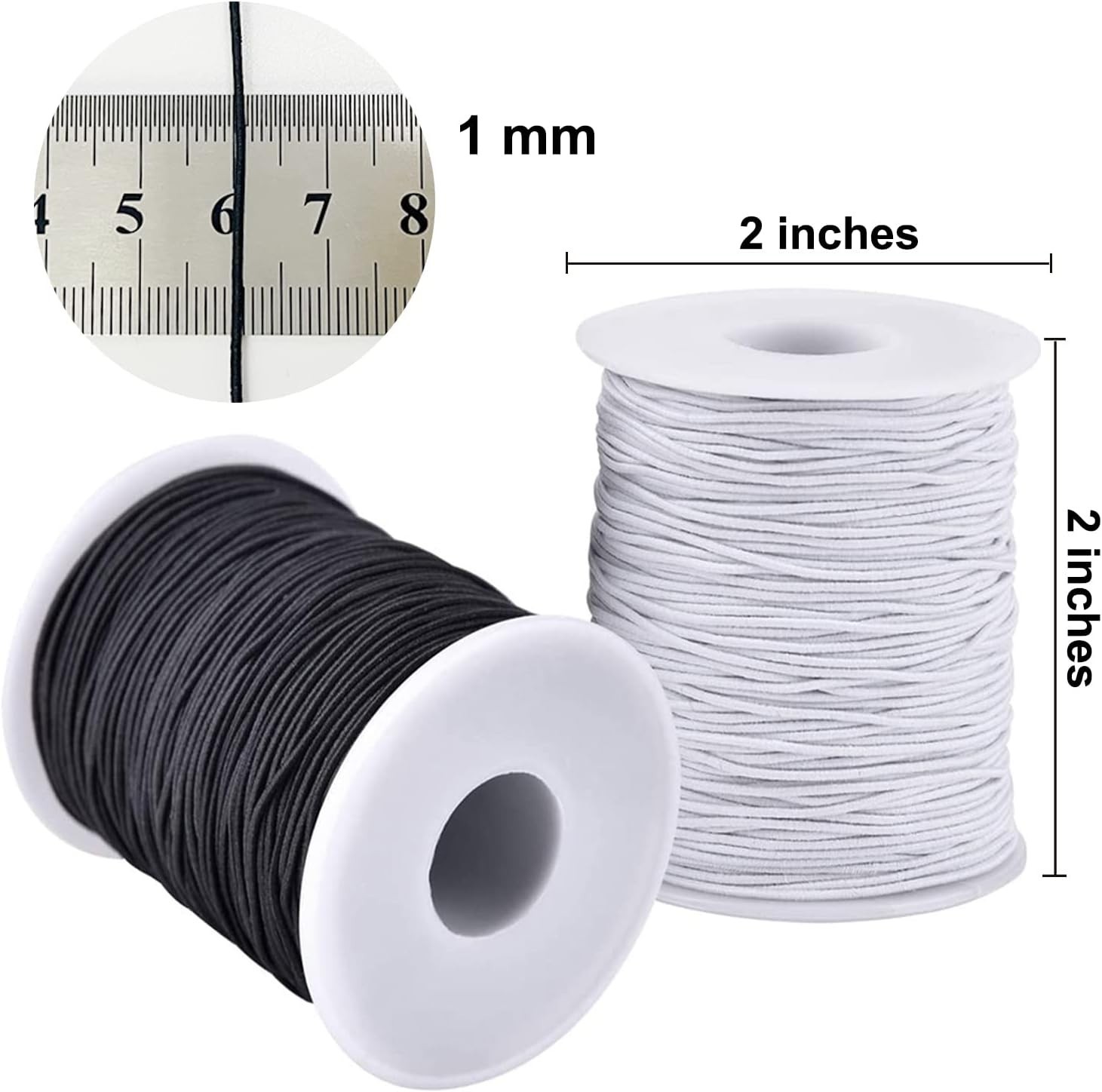 Sturdy 1mm Elastic Beading Cord for Jewelry Making - 2 Rolls of 55 Yards Each