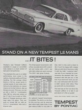 1962 Pontiac Tempest Coupe Ad 194 215 326 389 Vintage Magazine Advertisement 62