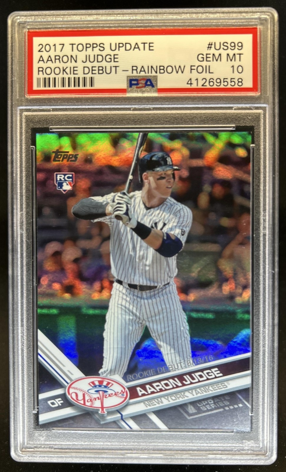 2017 Topps Update Aaron Judge RC Rainbow Foil Rookie #US99 Yankees PSA 10