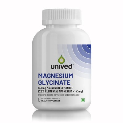 Unived Magnesium Glycinate 650mg 120 Caps 22% Elemental High Absorption