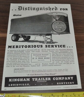 1944 Kingham Trailer Truck Ad Clawson & Bals Bearings