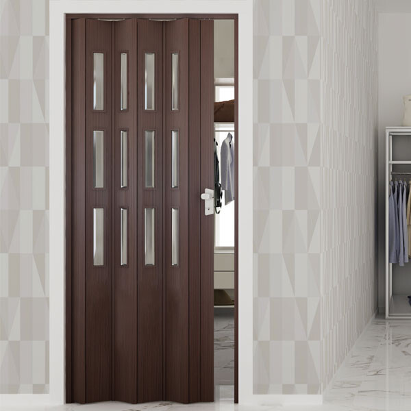 Porta interne a soffietto porte noce con vetro molato dimensioni 88,5x214 cm