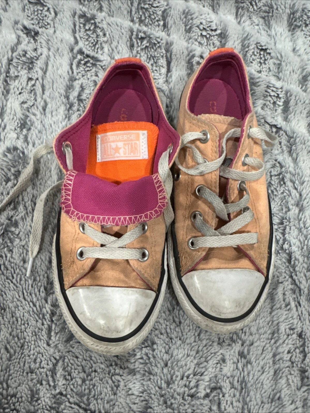 Converse Ragazza Ragazzo TAGLIA 1Y Sorbetto Arancione Doppia Lingua Rosa Caldo Casual