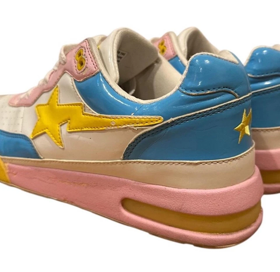 RARE Vintage BAPE STA Sneakers Pink Blue Yellow Size 10 – OG Colorway - Image 4 of 4