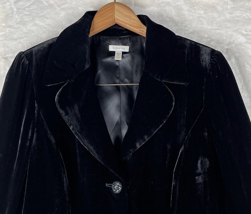 Semantiks Anthropologie Whimsy Goth Crushed Black Velvet Lined Jacket Blazer 8P - Bild 2 von 19