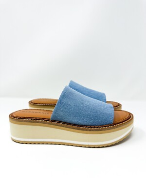 Clergerie Women's Fast Platform Denim Slide Sandals Denim Blue US 37 EU 