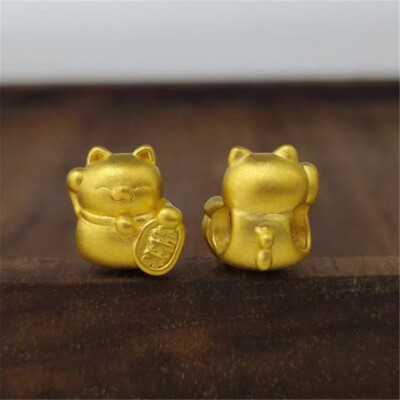1pcs Fine Pure 999 24K Yellow Gold Women 3D Fortune Cat Bead Pendant 0.3-0.4g