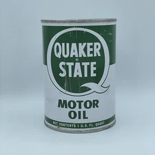 Vintage Quaker State HD Oil 1 Quart Motor Oil Tin Can Advertising Punched Empty