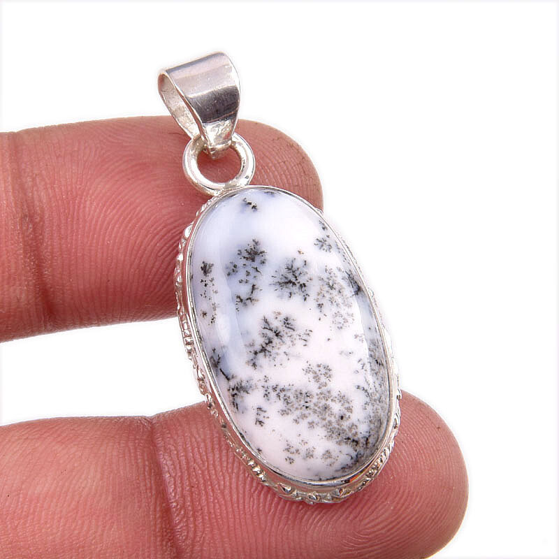Natural Dendrite Opal Gemstone 925 Solid Sterling Silver Gift Pendant 1.75