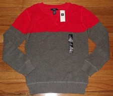 NEW NWT GAP GapKids Boys Crewneck Sweater 29 Red  Grey Colorblock 4C