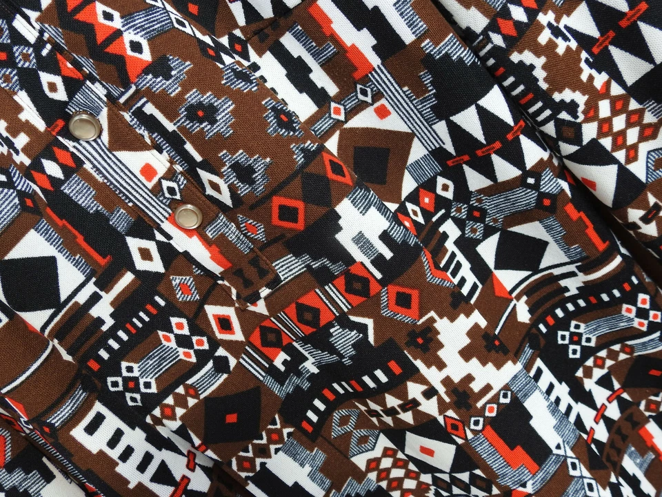 Camisa Hippie Vintage Años 70 Boho Geométrica Tribal Azteca Mujer M Perla Botones a Presión Foto 3 de 4