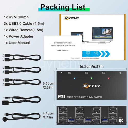 HDMI Displayport USB 3.0 KVM Switch 3 Monitor 3 PC 8K 4K Triple Monitor Switcher - Picture 17 of 28