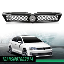 Front Grille Trim Gloss Black Honeycomb W/chrome Fit For 2011-2014 Vw Jetta 