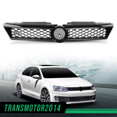 Front Grille Trim Gloss Black Honeycomb W/chrome Fit For 2011-2014 Vw Jetta 