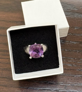 Vtg STS Sterling Silver HUGE Princess Cut PURPLE Amethyst Ring SZ 5.75 & 9.5 G