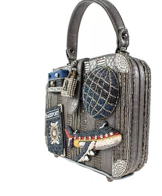 Top Handle Handbag Mary Frances Mile High Beaded Travel Theme Top