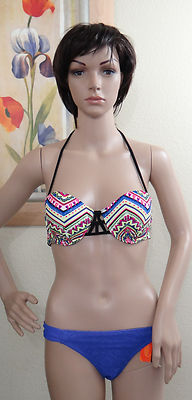 O'RAGEOUS multi geo tribal push up caged center swim top&crochet purple bottom,M