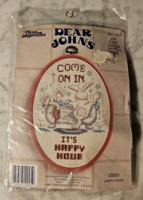 Vintage Three Needles Dear Johns Counted Cross Stitch Kit Oval 12005 Happy Hour