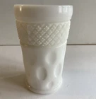 Vtg White Milkglass Tumbler Drinking Glass Thumbprint Diamond Pattern Pressed 5"