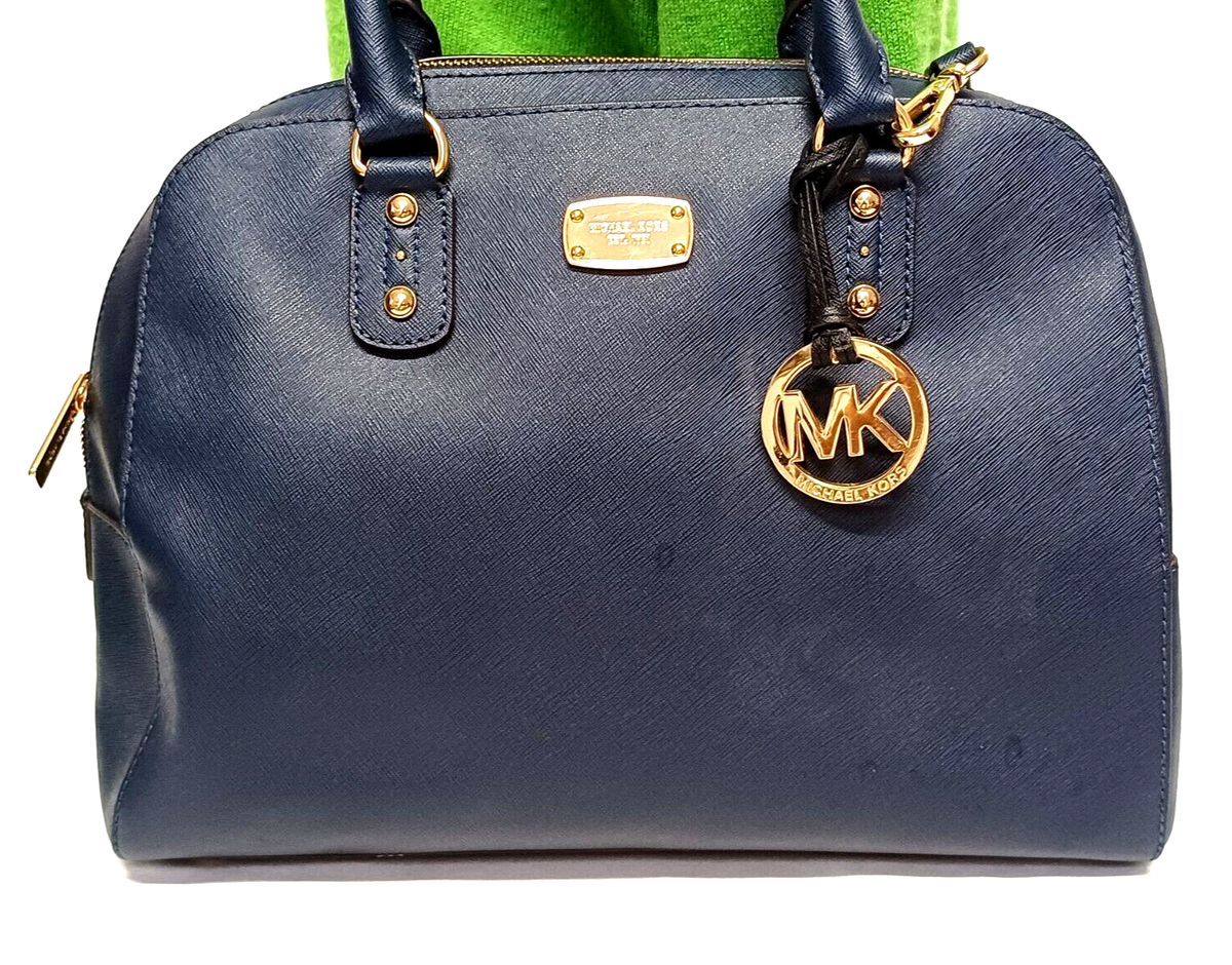 MICHAEL KORS SANDRINE NAVY SAFFIANO LEATHER SATCHEL SHOULDER