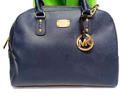 MICHAEL KORS SANDRINE NAVY SAFFIANO LEATHER SATCHEL SHOULDER