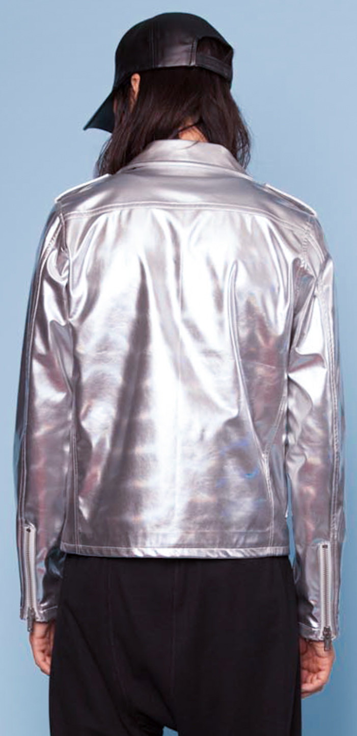 24HRS Spaceman Techno Hologram Metallic Space Rave Goth Moto Emo Coat Jacket
