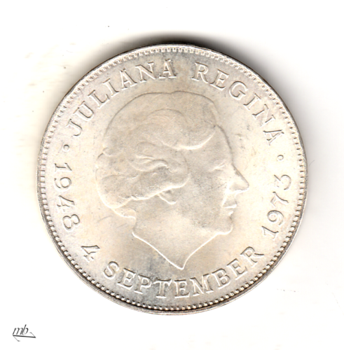 Niederlande 10 Gulden 1973 Juliana 25 Jahre Thronbesteigung  7 - Bild 1 von 2