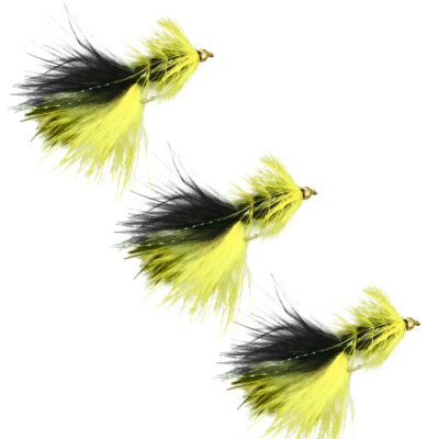 3 Pc Woolly Bugger   Yellow & Black, Fly Fishing Streamer Flies for Bass & Trout