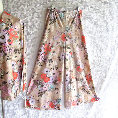 3pc Ensemble Serbin of Florida Wide Leg Pants Top Overshirt Metallic 70s Vtg Set