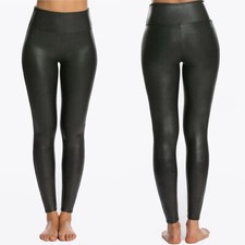 SPANX Ecopelle Lucida LEGGINGS #2437Q-NERO Medio Tempo Libero Yoga Palestra