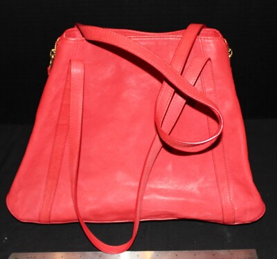 Fossil Gwen Shopper Tote Bag Purse Goat Cow Hide Leather Peachy-Orange-Red Gold