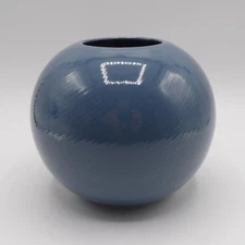 CMC JAPAN ROUND BLUE VASE W/SWIRL DESIGN MCM EC