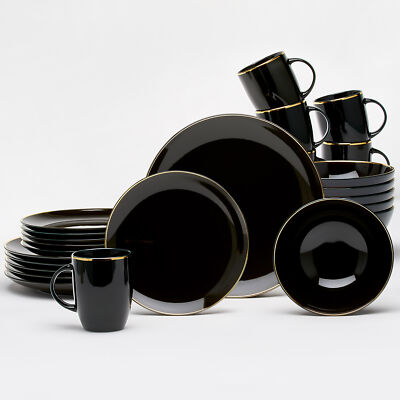 VAN WELL Kombiservice GLAMOUR BLACK 24-teilig für 6 Personen Porzellan schwarz G