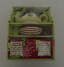 Teapot & Cup For one With Tea Celestial Seasonings, Cinnamon Apple Spice