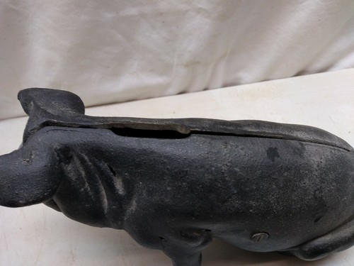 Cast Iron Piggy Bank Pig Door Stop Paper Weight Book End Décor Black - Picture 9 of 10
