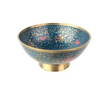 Made in India Enameled Brass Decorative Bowl Elephants Floral Motif