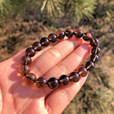 Natural Smoky Quartz Elastic Stretch Bracelet 8mm Round Crystal Gemstone Beads