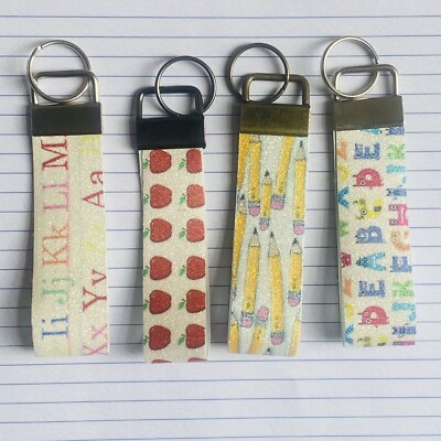 Teacher key fob, keychain wristlet faux leather handmade