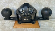 Vintage Ritchie Compass w/Compensating Balls on Oak Wood Base Light