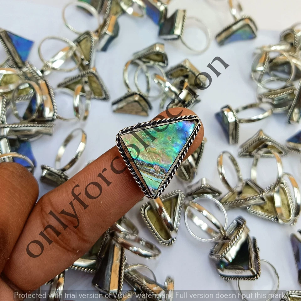Compra lote al por mayor de anillos de lujo concha de abulón piedras preciosas enchapadas en plata de ley 925 Foto 3 de 4