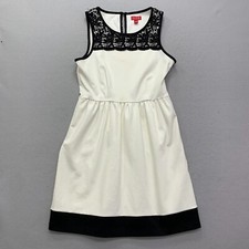 Elle Mini Dress Women Size 12 White Black Crochet Lace Trim Sleeveless