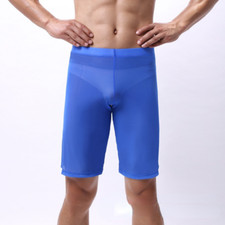 Mesh Men Long Leg Underwear Shorts Half Pants Sexy Lingerie Boxer Sheer