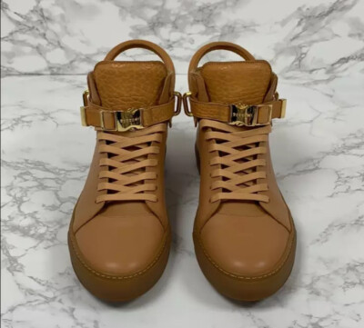 Authentic Buscemi Mens 100mm Clip Tan Leather High Top Sneakers Box Size  14 US