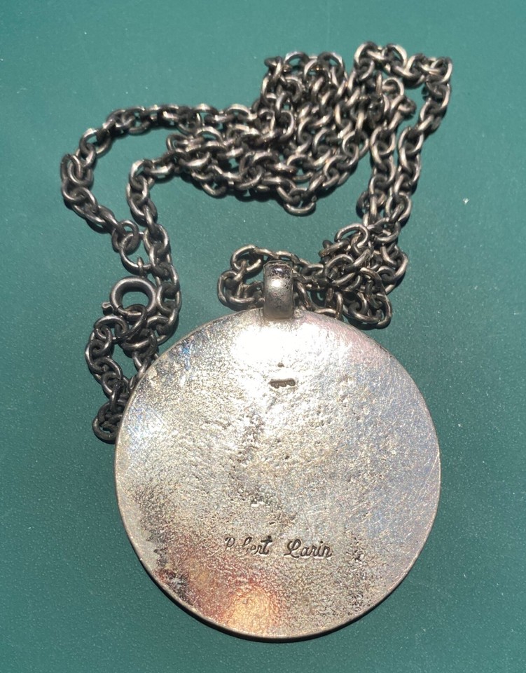 1970s Robert Larin Canada MCM Brutalist Disk Metal Pendant Chain