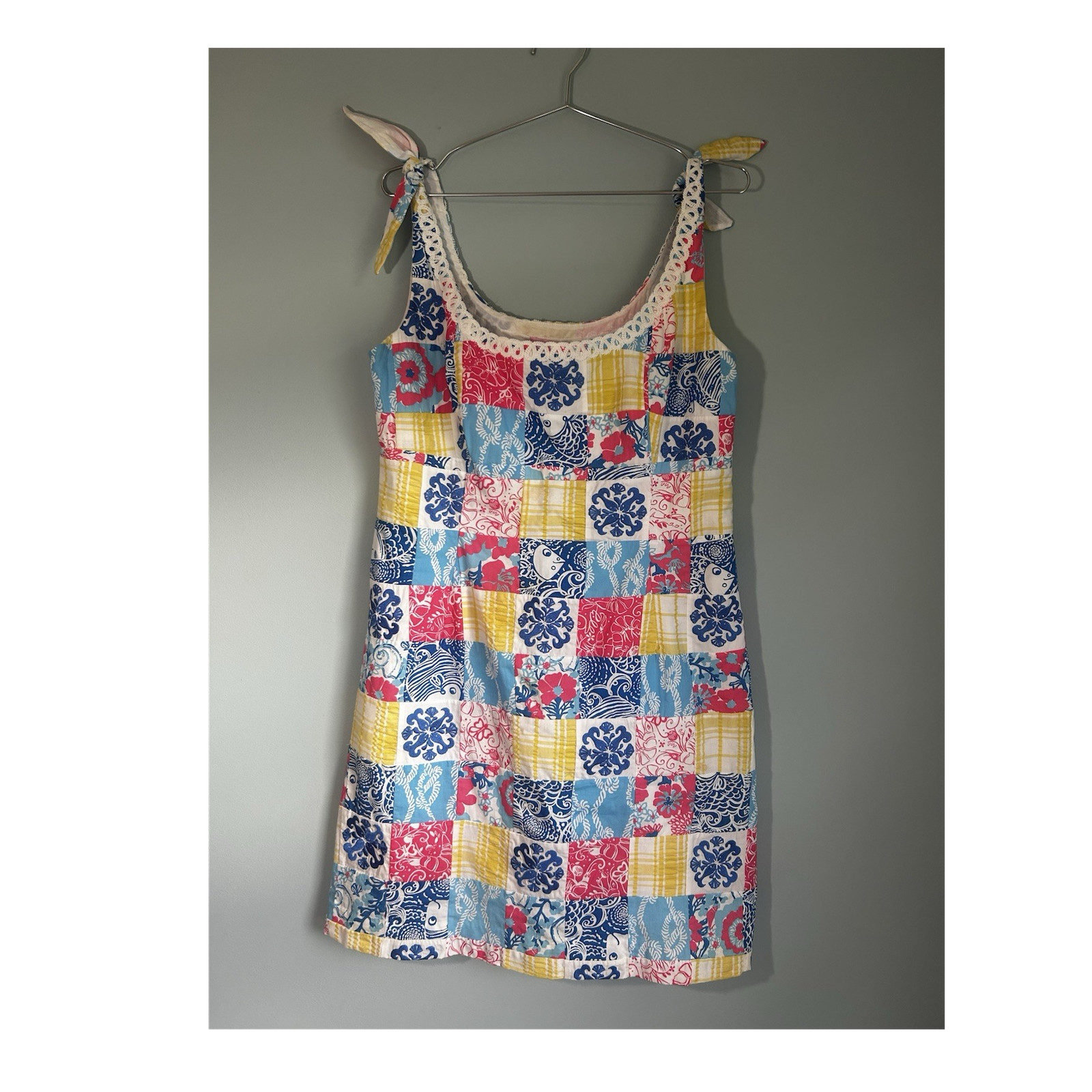 Lilly Pulitzer Multicolor Patchwork Seersucker Dress 14 nautical/preppy/beachy
