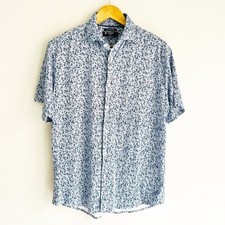 2/ 30 Cremieux Printed Short Sleeve Button Down Blue Shirt L