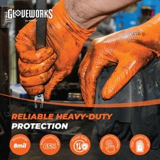 GLOVEWORKS HD Orange Nitrile Disposable Gloves 8 Mil Raised Diamond Texture 1000